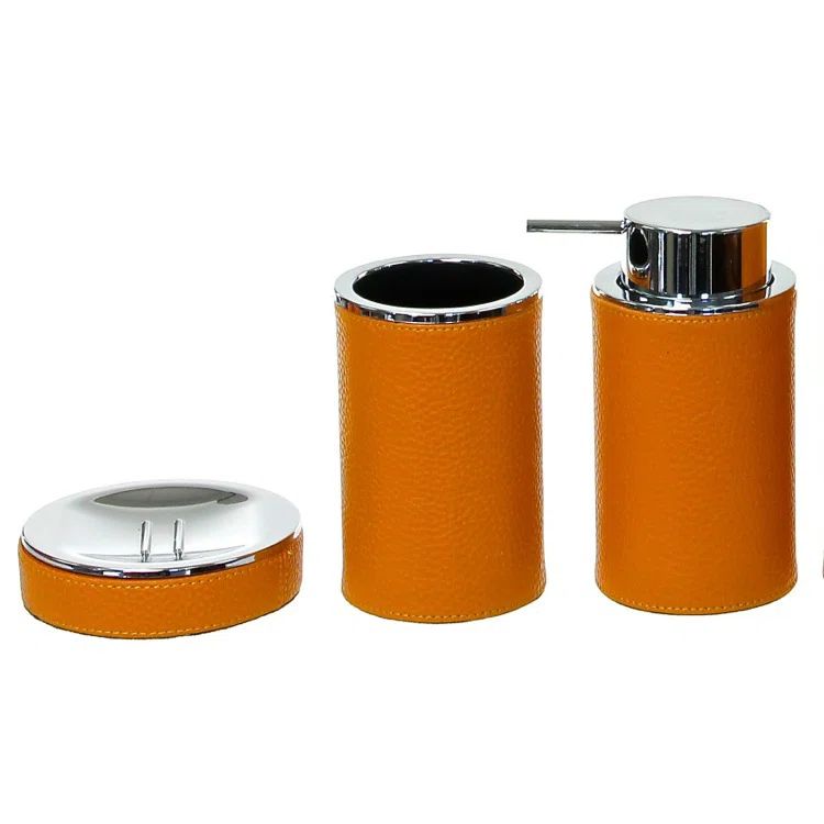 Orange Faux Leather 3-Piece Bathroom Accessory Set