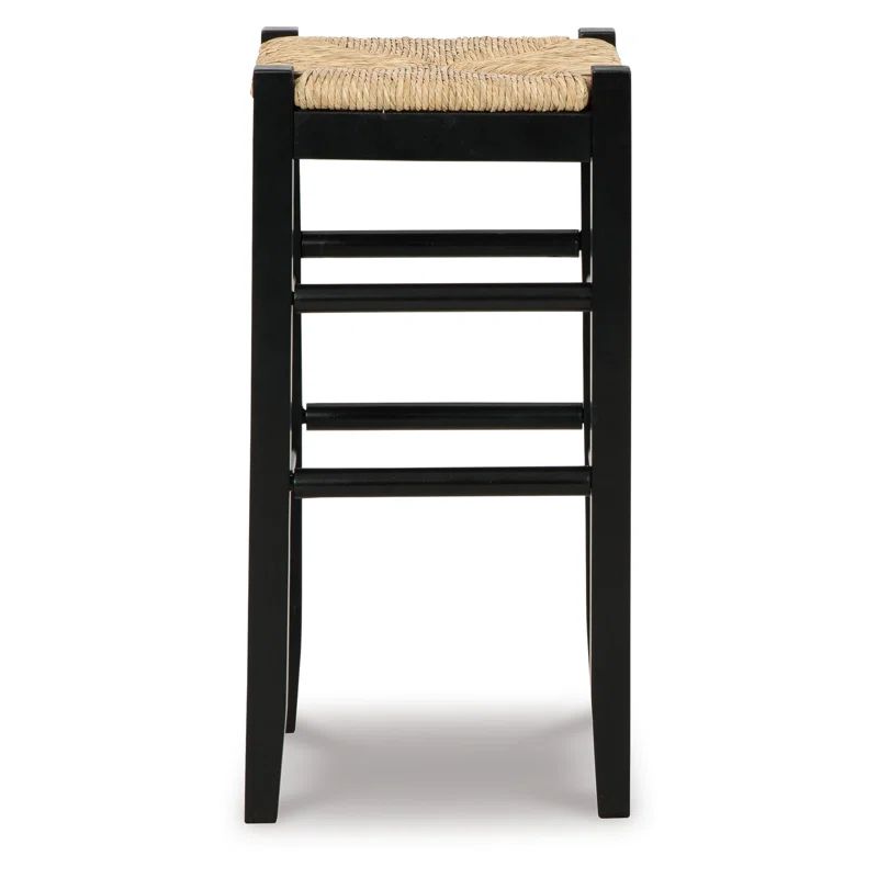 Anya Black Wood Bar Height Stool with Woven Seagrass Seat
