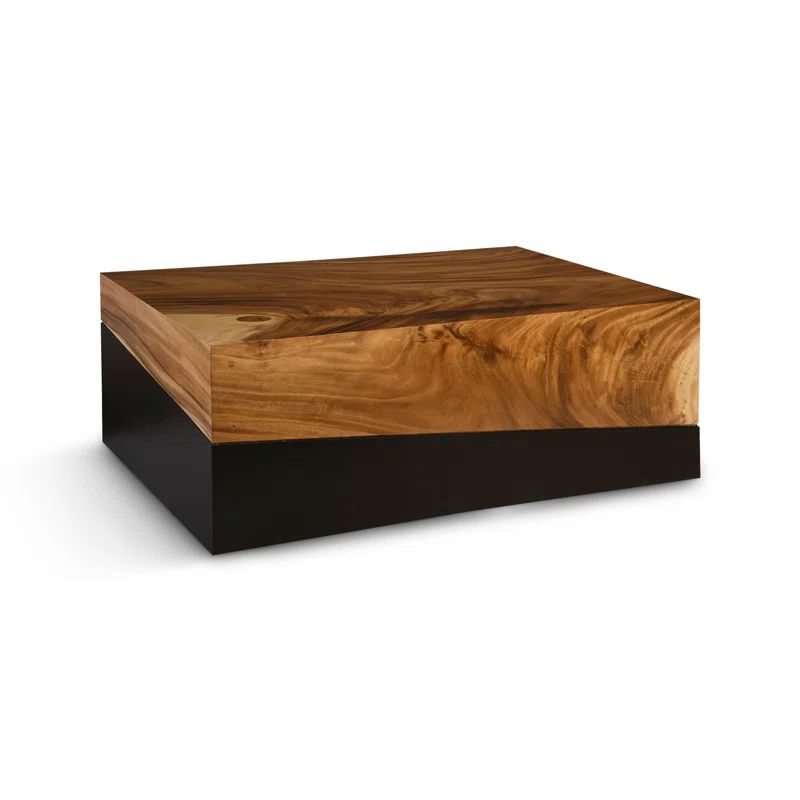 Rectangular Black and Brown Wood Metal Coffee Table