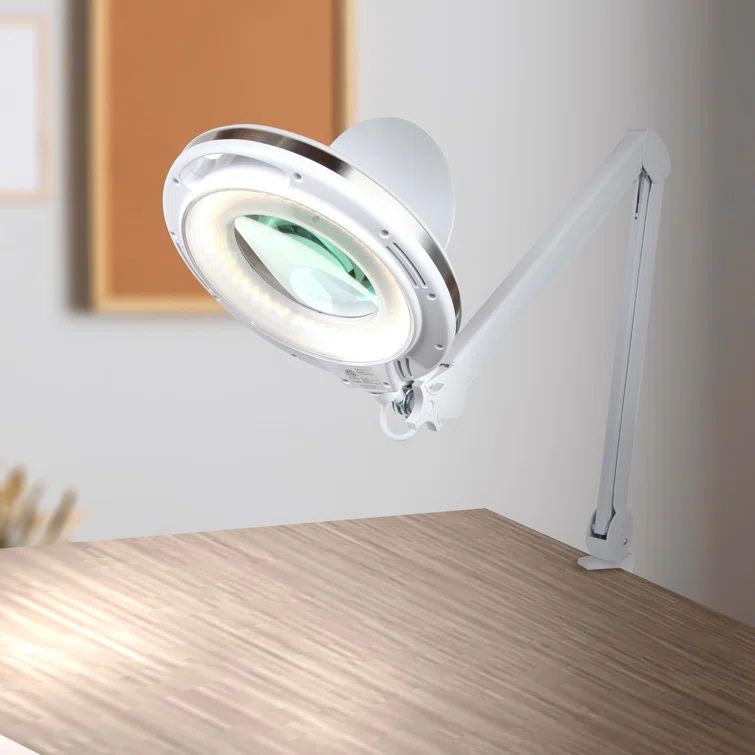 White Adjustable Swing Arm LED Magnifying Desk Lamp