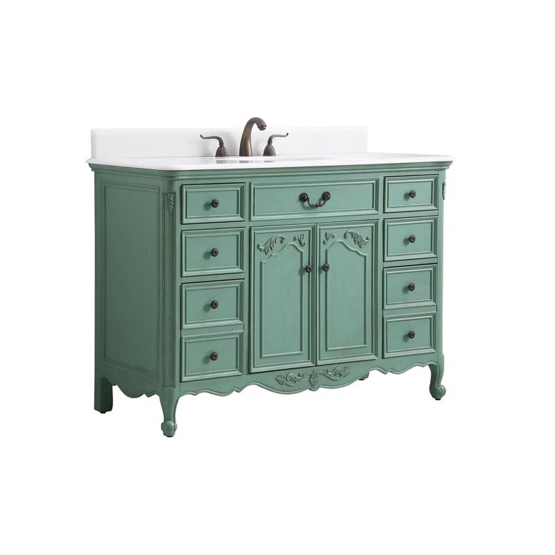Vintage Mint 48" Freestanding Single Vanity with Marble Top and Porcelain Sink