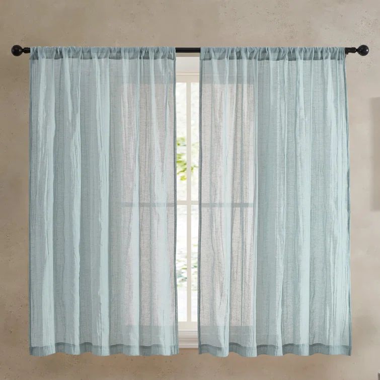 Blue Sheer Linen Blend Rod Pocket Window Panels