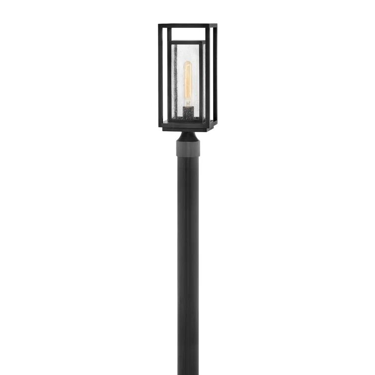 Black 17" Outdoor Post Lantern with Clear Seedy Glass