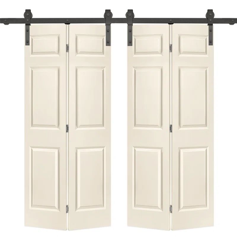 Beige MDF Double Bifold Barn Doors with Black Hardware
