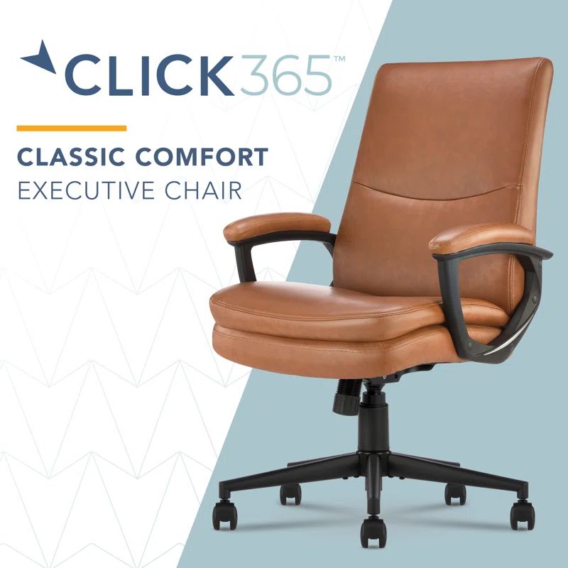 Cognac Brown Faux Leather Executive Office Chair with Swivel