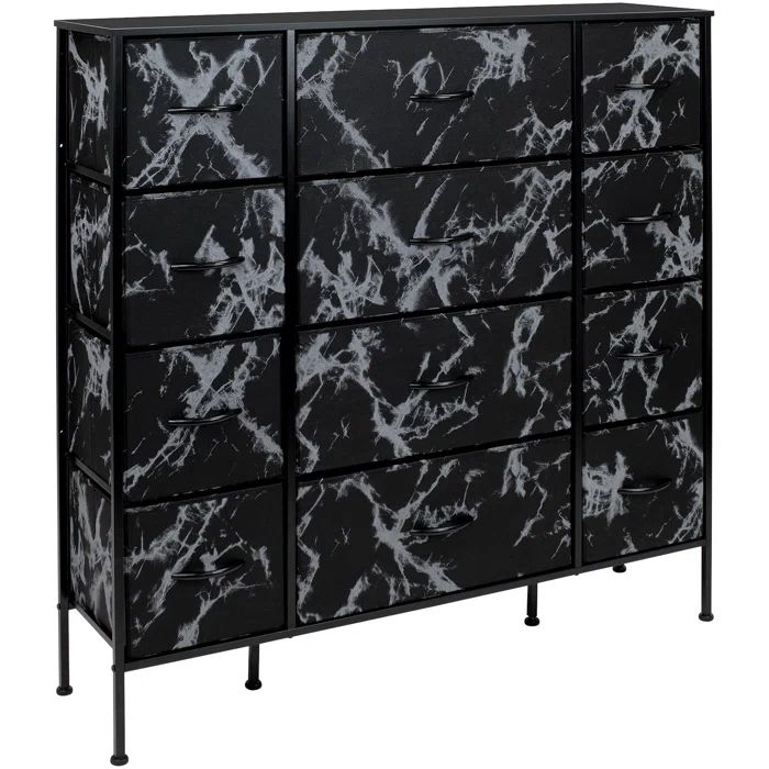 Sorbus White 12-Drawer Vertical Dresser with Marble Print Fabric Bins