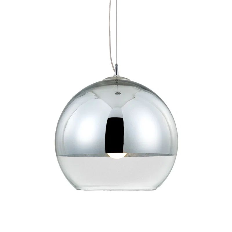 Large Chrome and Clear Glass Globe Pendant Light
