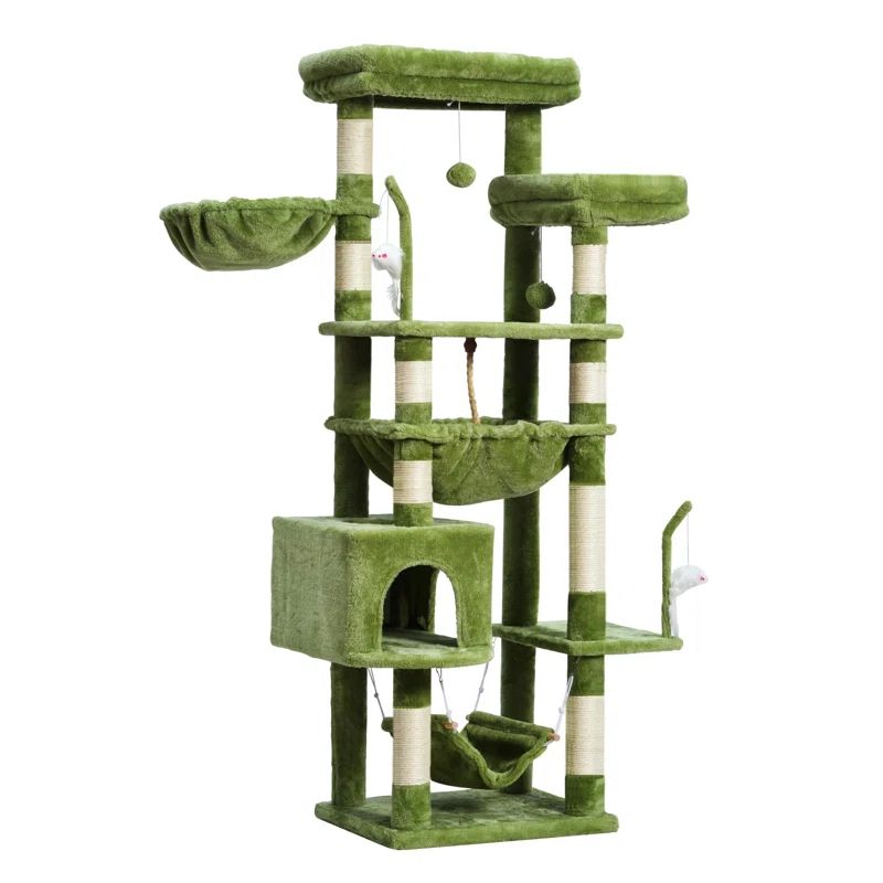 63" Green Sisal Cat Tree with Hammock and Condo