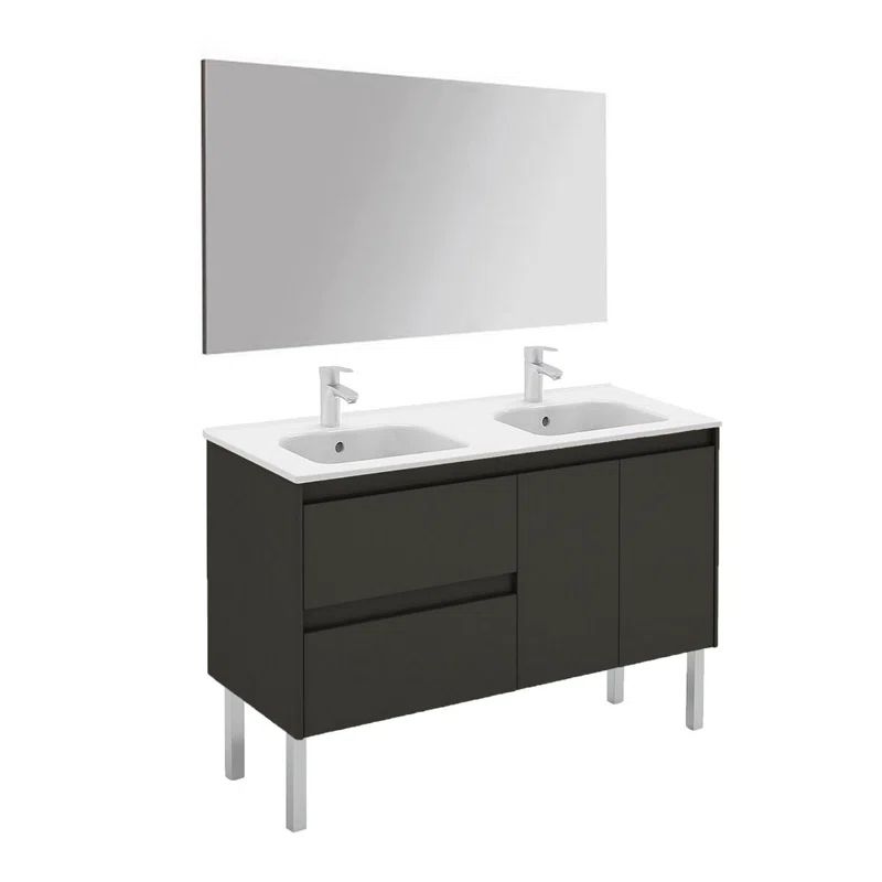 Ambra 48" Gloss Anthracite Double Sink Wall-Mounted Vanity