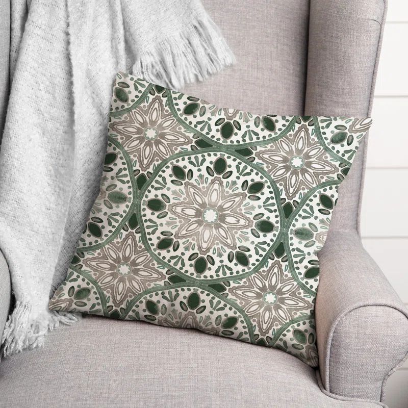 Green and Beige 18" Square Water-Resistant Throw Pillow