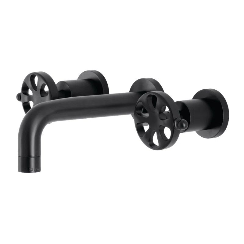 Matte Black Brass Two-Handle Wall Mount Bathroom Faucet