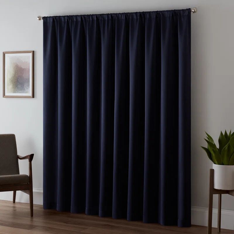 Midnight Polyester Room-Darkening Rod Pocket Curtain Panel