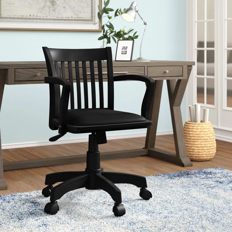 Black Vinyl High Back Ergonomic Swivel Banker Chair with Wood Base