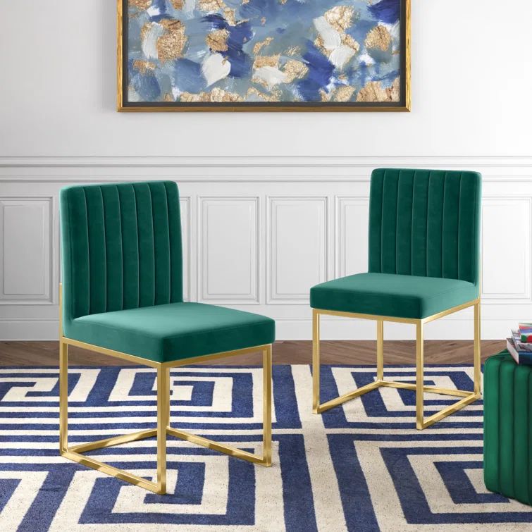 Luxe Emerald Green Velvet Side Chair with Gold Metal Frame