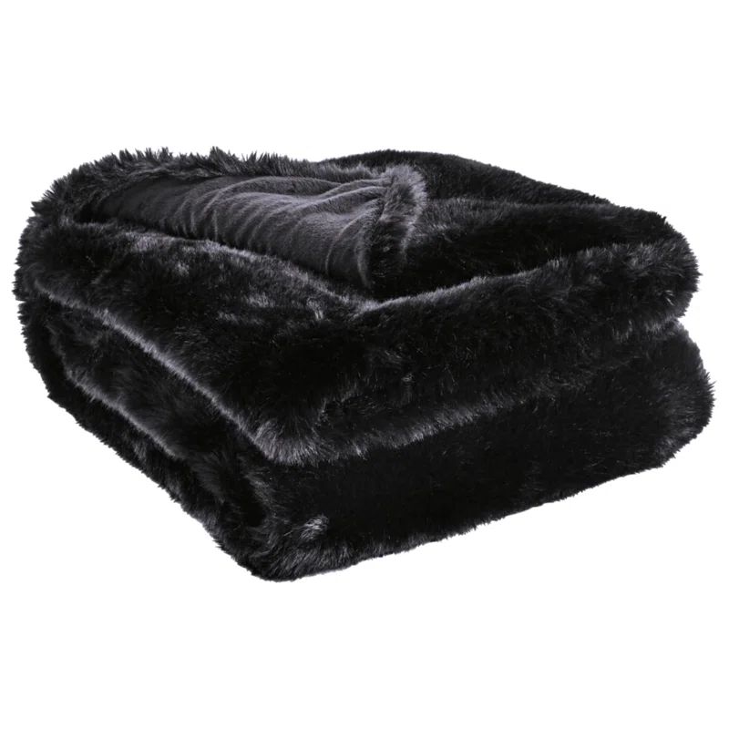 Black Faux Fur Reversible Throw Blanket, 50 x 60 Inch