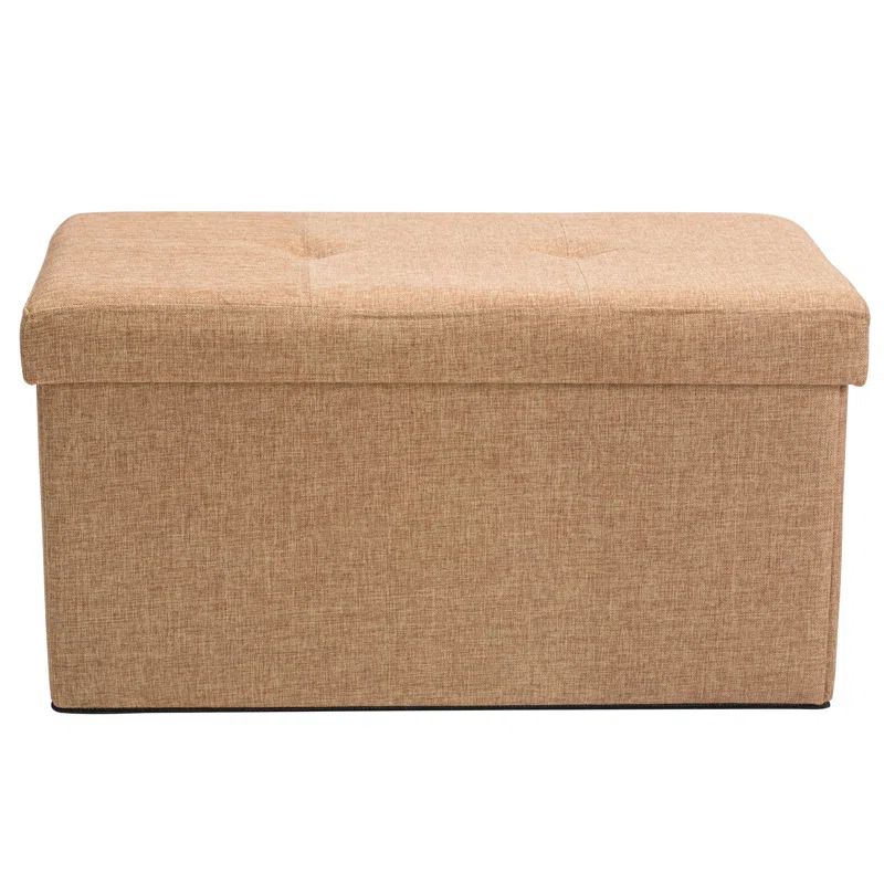 Camel Faux Linen Traditional Storage Ottoman with Hidden Space