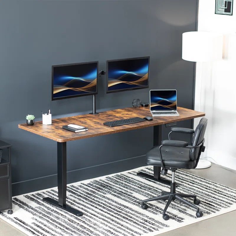 Vintage Brown Adjustable Height Standing Desk with Black Frame
