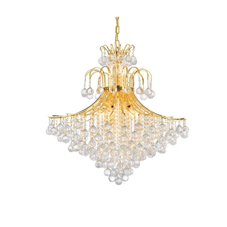 Elegant Gold 15-Light Chandelier with Royal Cut Clear Crystals