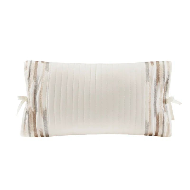 Cream Embroidered Cotton Lumbar Pillow with Bow Ties