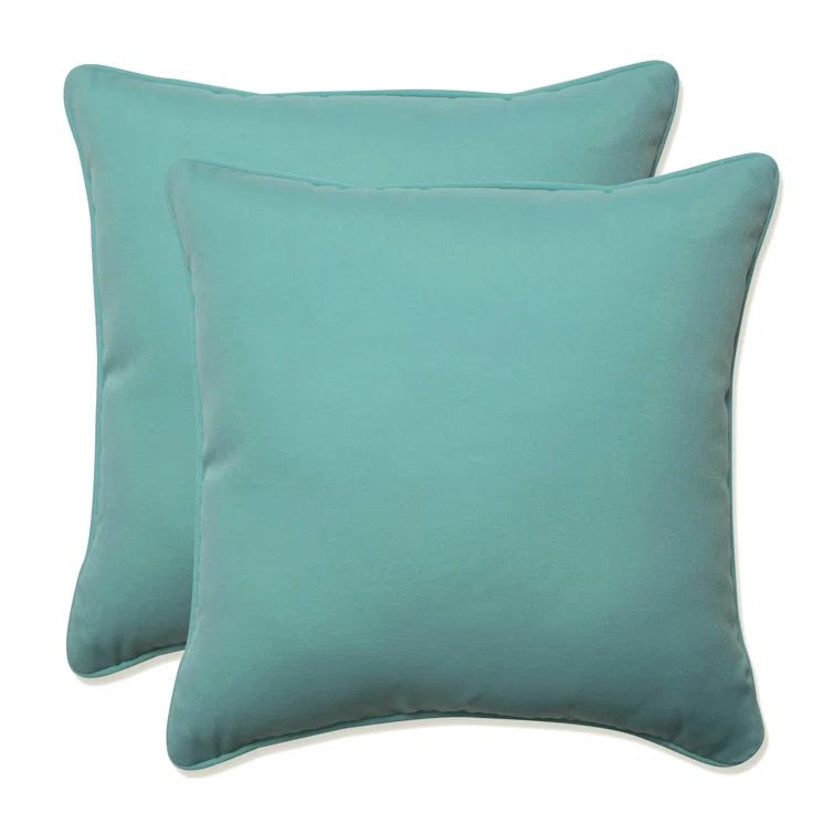 Aqua Blue Polyester Square Outdoor Throw Pillow Set