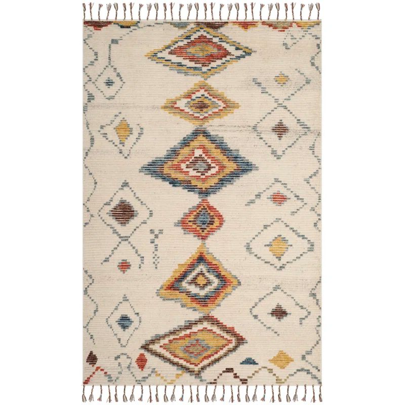 Hand-Knotted Beige and Multicolor Wool Rectangular Rug 9' x 12'