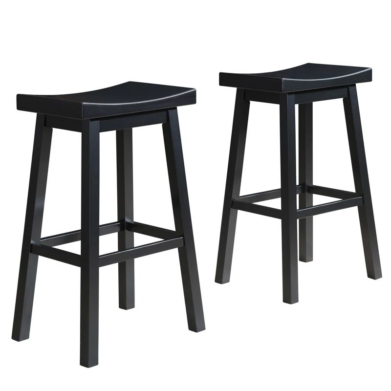 Lakewood 24" Black Rubberwood Saddle Barstool Set of 2