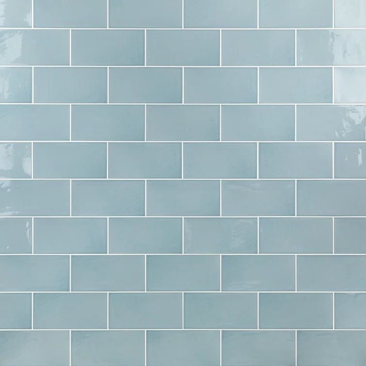 Antigua Light Blue Polished Ceramic Subway Wall Tile, 5" x 10"