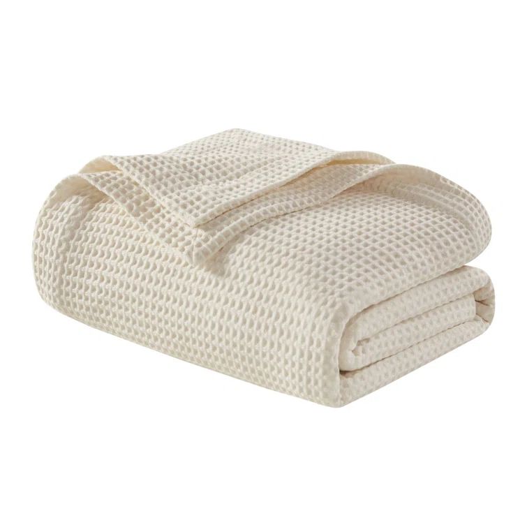 Ivory King-Size Ultra-Soft Waffle Weave Cotton Blanket