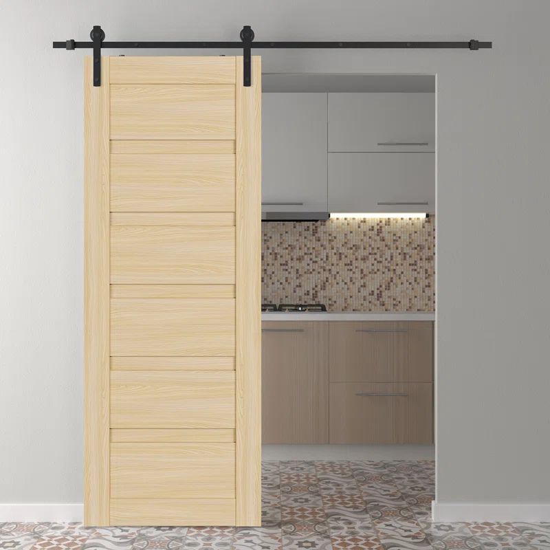 Loire Ash Solid Core Barn Door Kit with Black Hardware