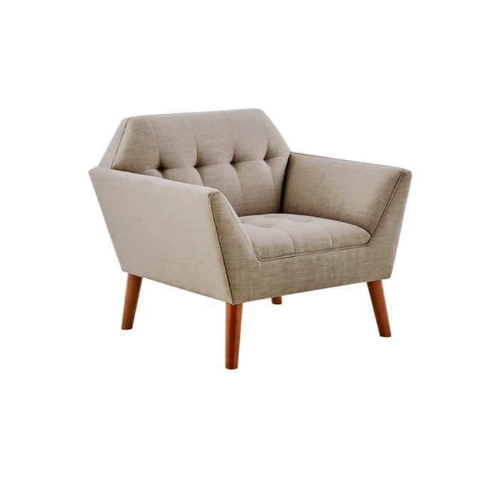 Mid-Century Modern Light Grey Wood Accent Lounge Chair