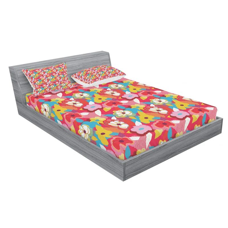 Pink Floral Microfiber Full Sheet Set with Pillowcases