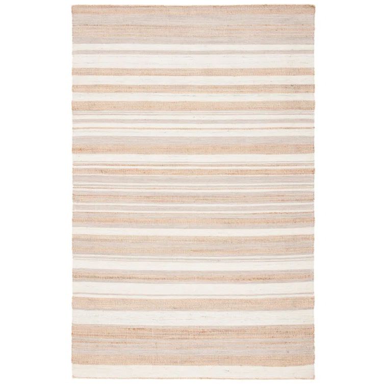 Ivory and Natural Wool Cotton Flatweave Rug, 3' x 5'