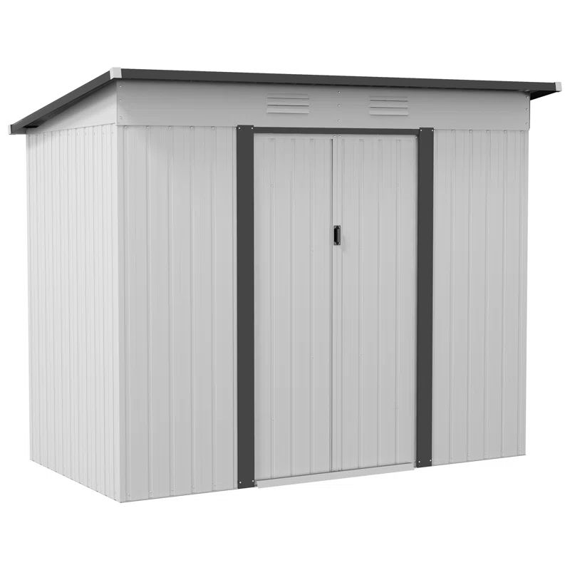 White 4' x 8' Galvanized Steel Garden Storage Shed with Windows