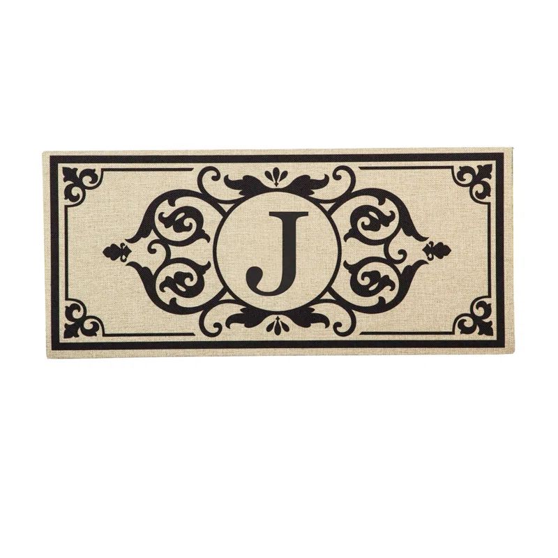 Cambridge Monogram Burlap Sassafras Switch Mat with Rubber Backing