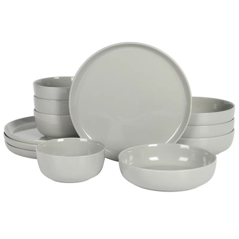 Grey Porcelain 12-Piece Dinnerware Set with Lipped Design