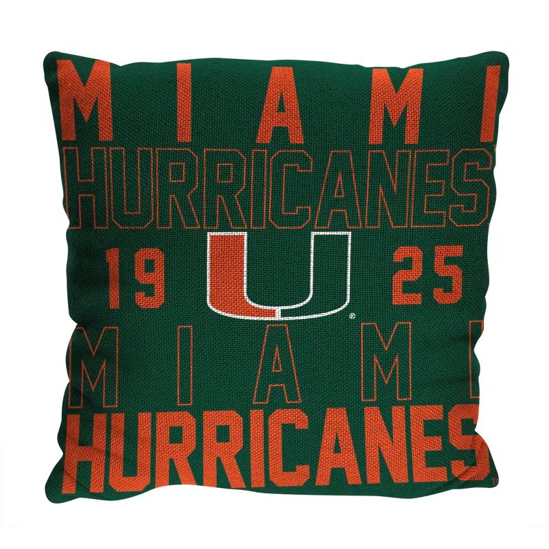 Miami Hurricanes Green and Orange 20" Square Jacquard Throw Pillow