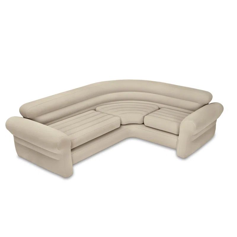 Beige Faux Leather Inflatable Corner Sectional Sofa
