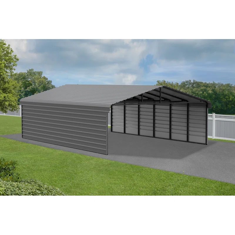 Charcoal Steel 20 ft x 29 ft Carport Kit with Enclosure