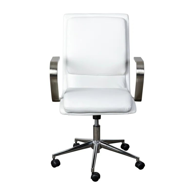 Elegant White LeatherSoft Mid-Back Executive Chair with Brushed Chrome Swivel Base