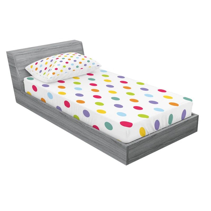 Twin White Microfiber Polka Dot Kids Bedding Set