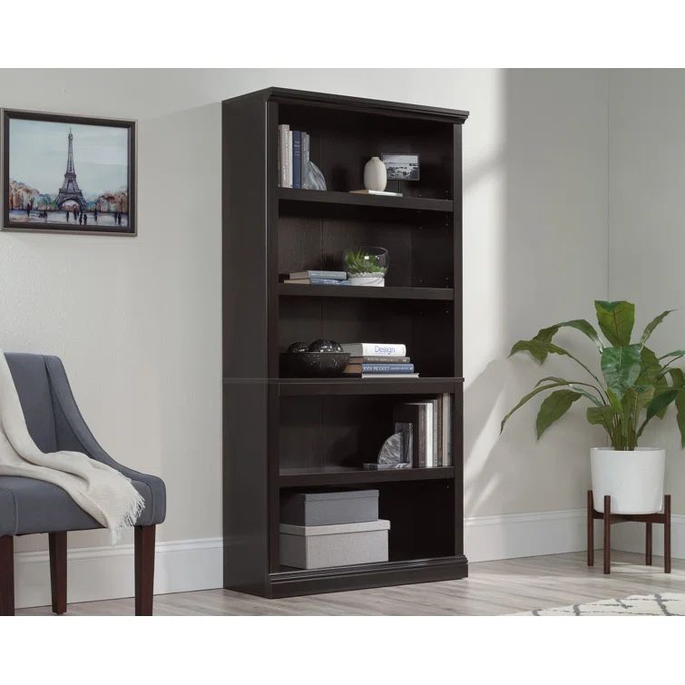 Estate Black Adjustable 5-Shelf Tall Bookcase for Elegant Storage