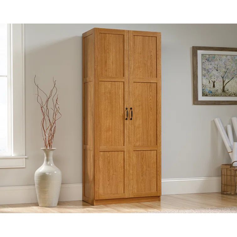 Highland Oak Freestanding Storage Cabinet with Adjustable Shelves