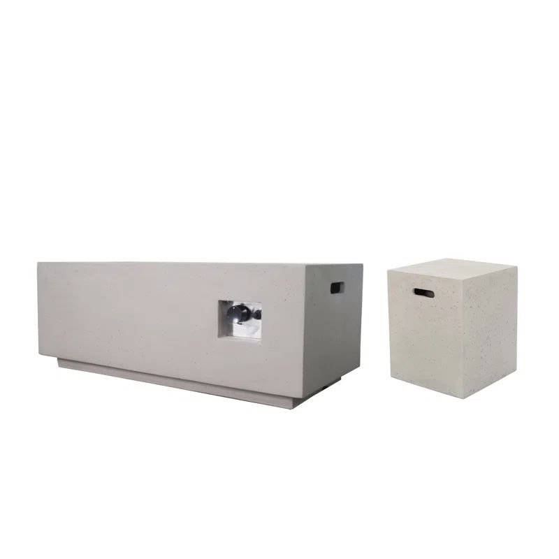 Light Gray Concrete Rectangular Gas Fire Pit Table with Tank Holder