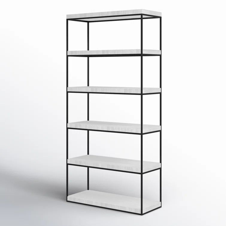 White Wood and Metal Contemporary Etagere Bookcase