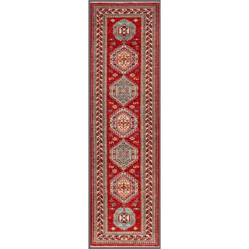 Hand-Knotted Red and Ivory Wool Runner Rug, 2'2" x 7'10"