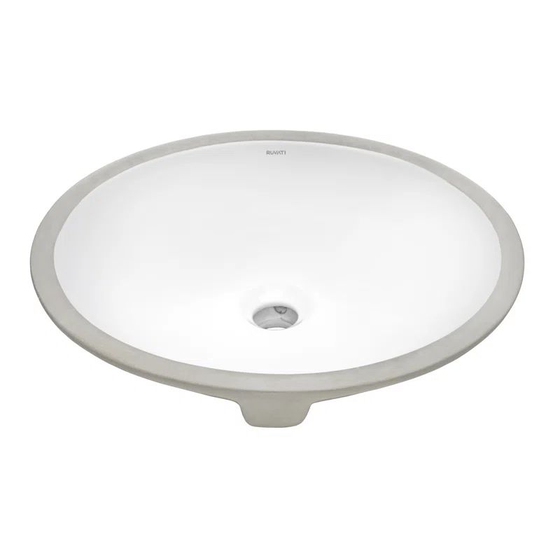 Ruvati White Oval Ceramic Undermount Bathroom Sink with Overflow