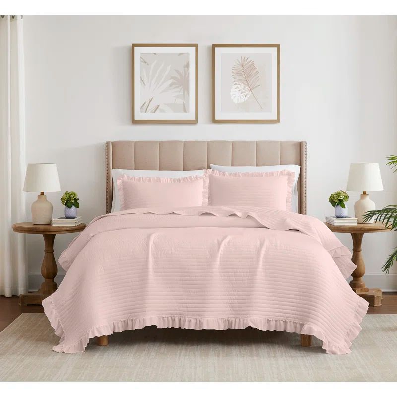 Rose Queen Microfiber Quilt Set with Fringe Detailing