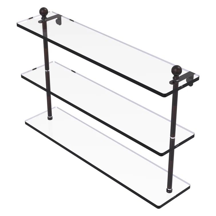 Contemporary Venetian Bronze 22" Triple Tiered Glass Wall Shelf
