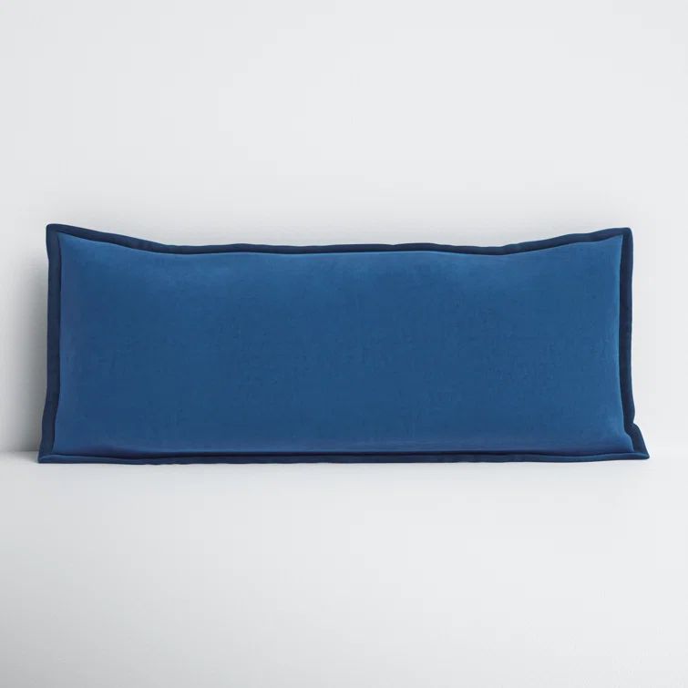 Navy Cotton Lumbar Throw Pillow with Flanged Sides, 12" x 30"
