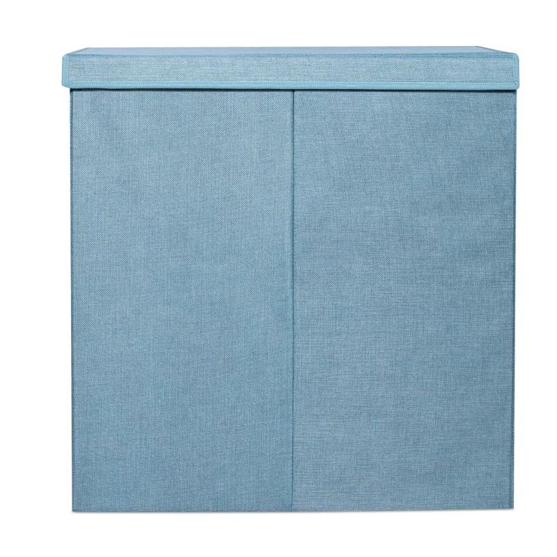 Light Blue Double Linen Laundry Hamper with Removable Liners and Lid